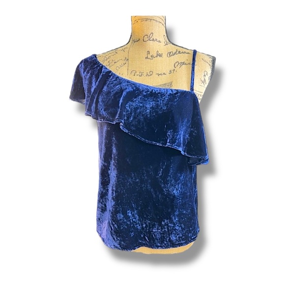 J.O.A. Royal Blue velvet one off shoulder sleeveless top SZ SM NWT - Picture 1 of 6